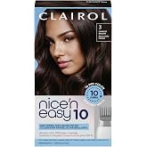 Clairol Nice'N Easy 10 Permanent Hair Dye, 3 Darkest Brown | Pack of 1 | 100% Gray Coverage | Natural-Looking Full Coverage Color in 10 Minutes | High Speed &amp; Glossy Finish