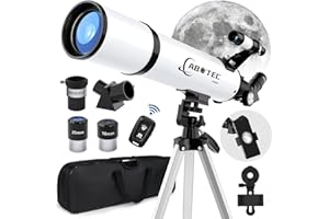 ABOTEC Telescope, 80mm Aperture Telescopes for Adults Astronomy & Kids & Beginners, Portable 500mm Refracting Telescope with an Adjustable Tripod, a Bag, a Phone Adapter & a Wireless Remote