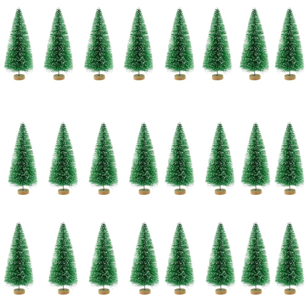 24 Pieces Christmas Tree, Small Xmas Trees, Crafts Decoration Mini Xmas Trees for Art Projects, Miniature Christmas Tree to Making DIY Snow Globes, Cake and Gifts, Green 4.5cm