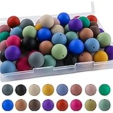 Sunrony 64Pcs 19mm Silicone Beads for Keychain Making, Mixed Color Round Silicone Beads for Pens and Necklace Bracelet Crafts Making (Multicolor Deep)