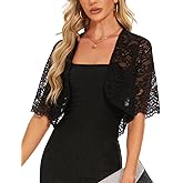 LADI TREND Women's Elegant Half Sleeve Floral Lace Shrug Top Open Front Summer Lightweight Cropped Cardigan