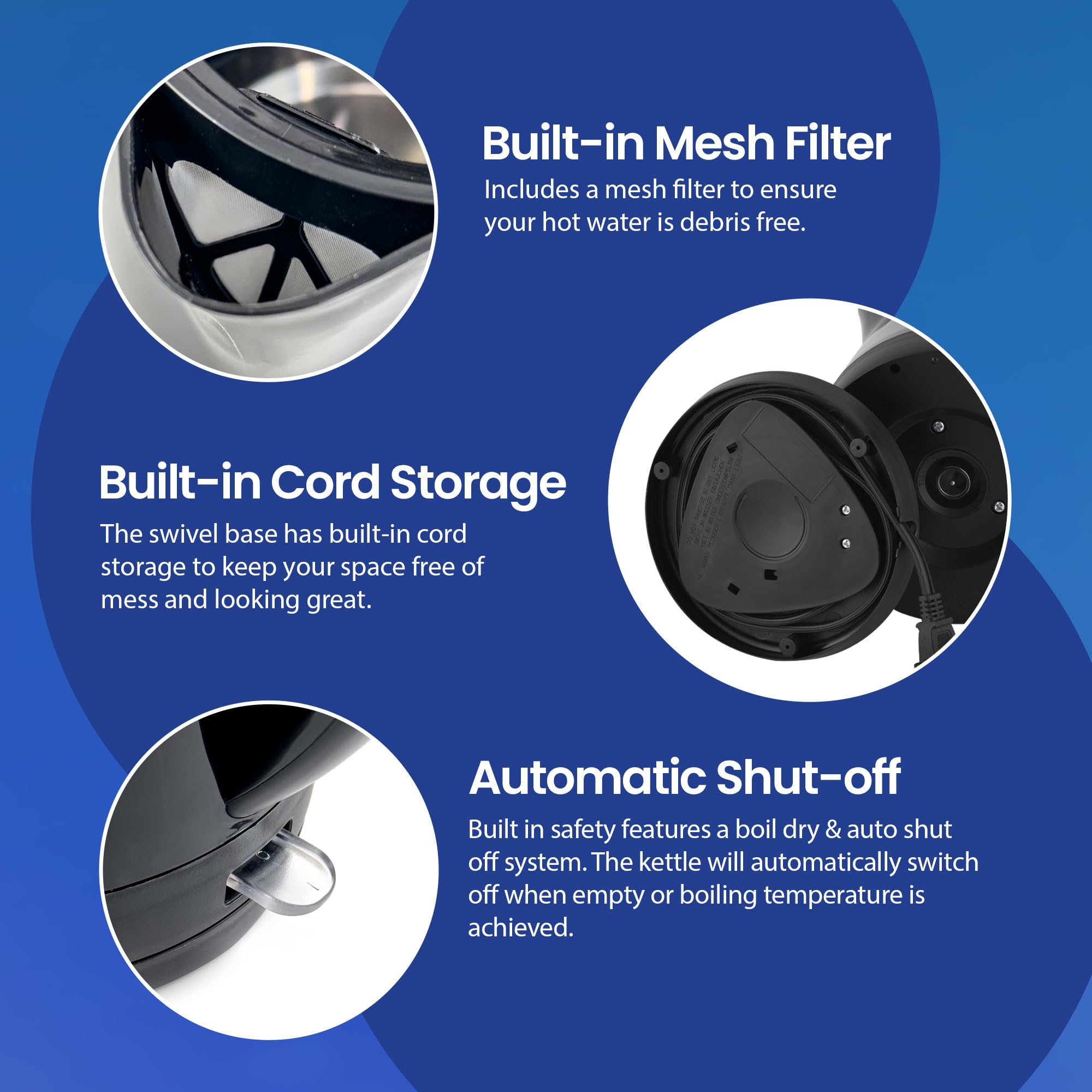 Elite Gourmet EKT8690 1.7L Electric Tea Kettle 1500W Hot Water Heater Boiler BPA-Free, Fast Boil, Water Level Window and Auto Shut-Off, Black - Image 5