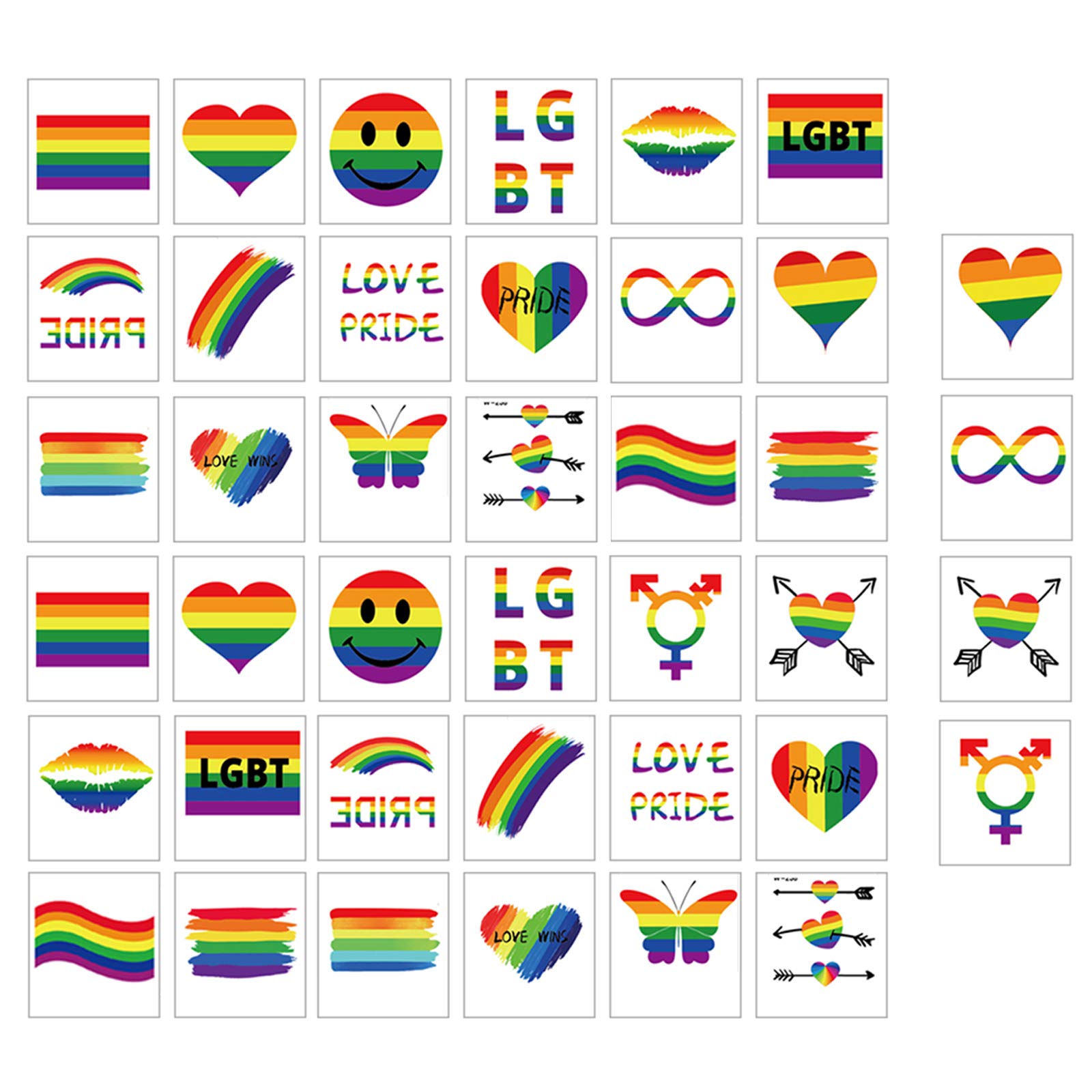 40 Sheets Rainbow Temporary Tattoos Waterproof Rainbow Flag Heart Tattoos Removable Body Art Sticker for Party Favors Pride Celebrations Supplies