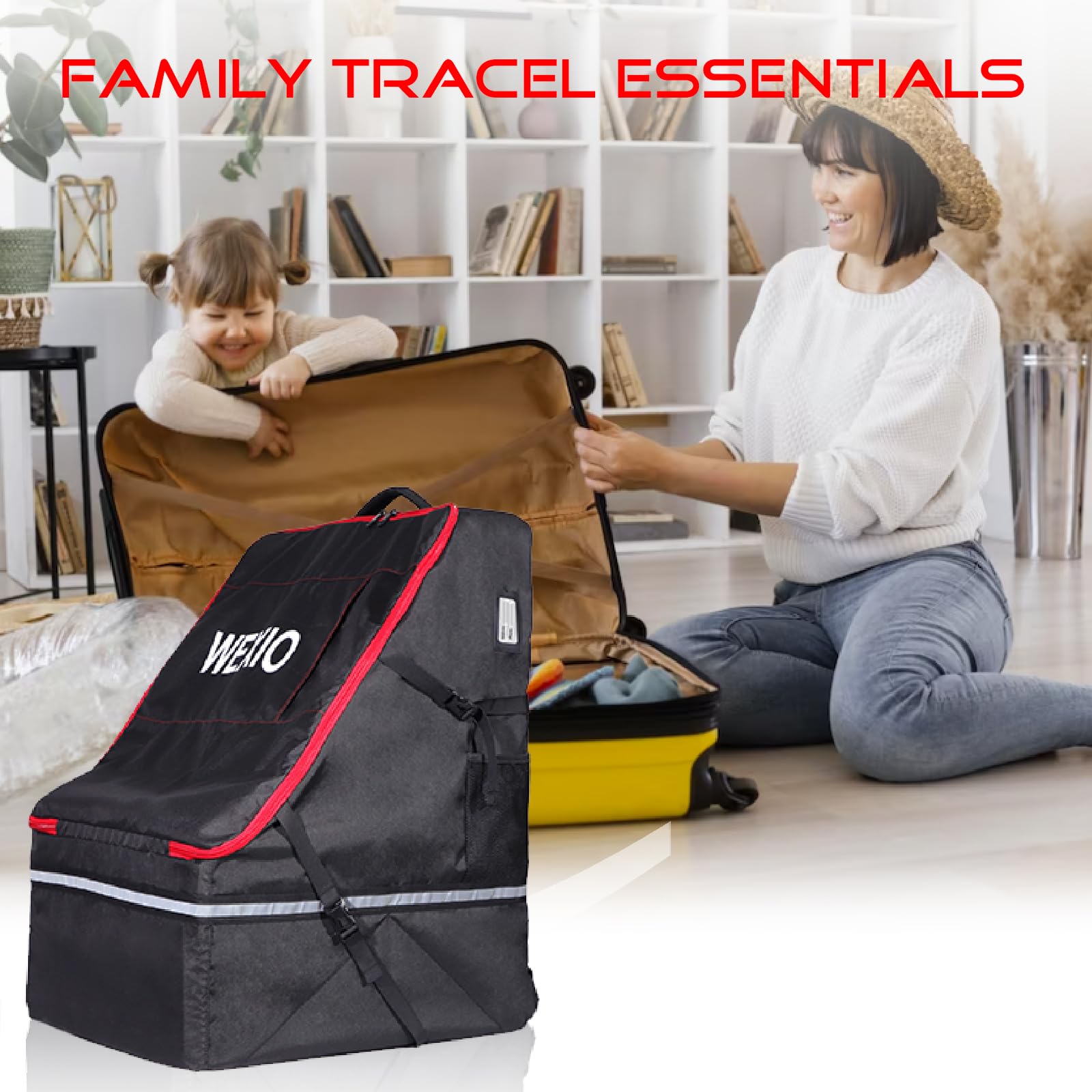 WEXIO 360° Padded Car Seat Travel Bag for Airplane, 1OO% Waterproof CarSeat Travel Backpack for Air Travel，Universal Fit for Graco Chicco Britax Evenflo Cybex Maxi Cosi Peg，20