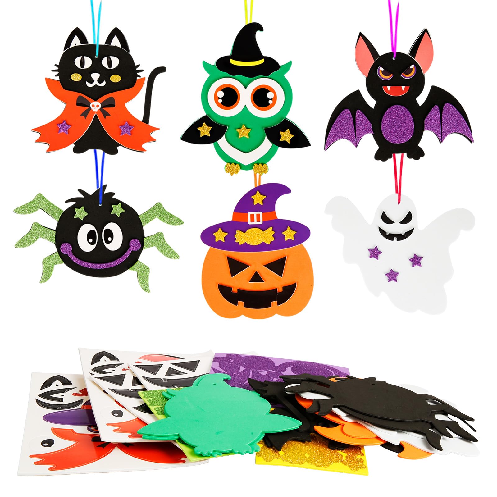 DKINY 12 Pack DIY Halloween Craft for Kids, Foam Stickers Kits With Bat Ghost Spider Pumpkin Pattern, Arts and Crafts for Boys Girls Children's Gifts Party Activities