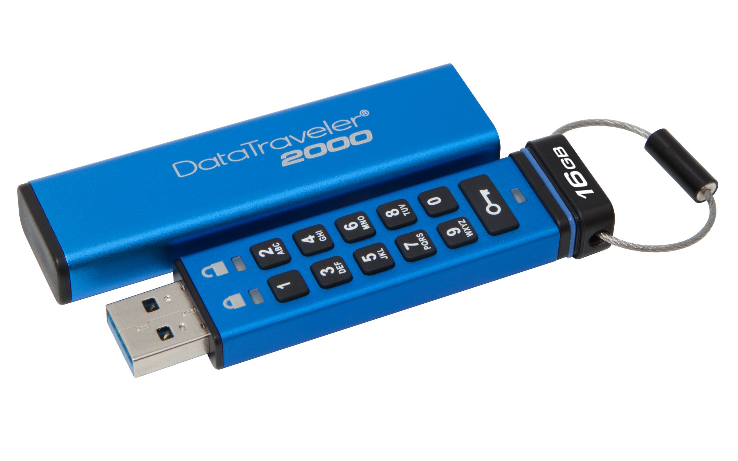 Kingston DT2000/16 GB Data Traveler 2000 Encrypted USB 3.0 with Keypad, Blue