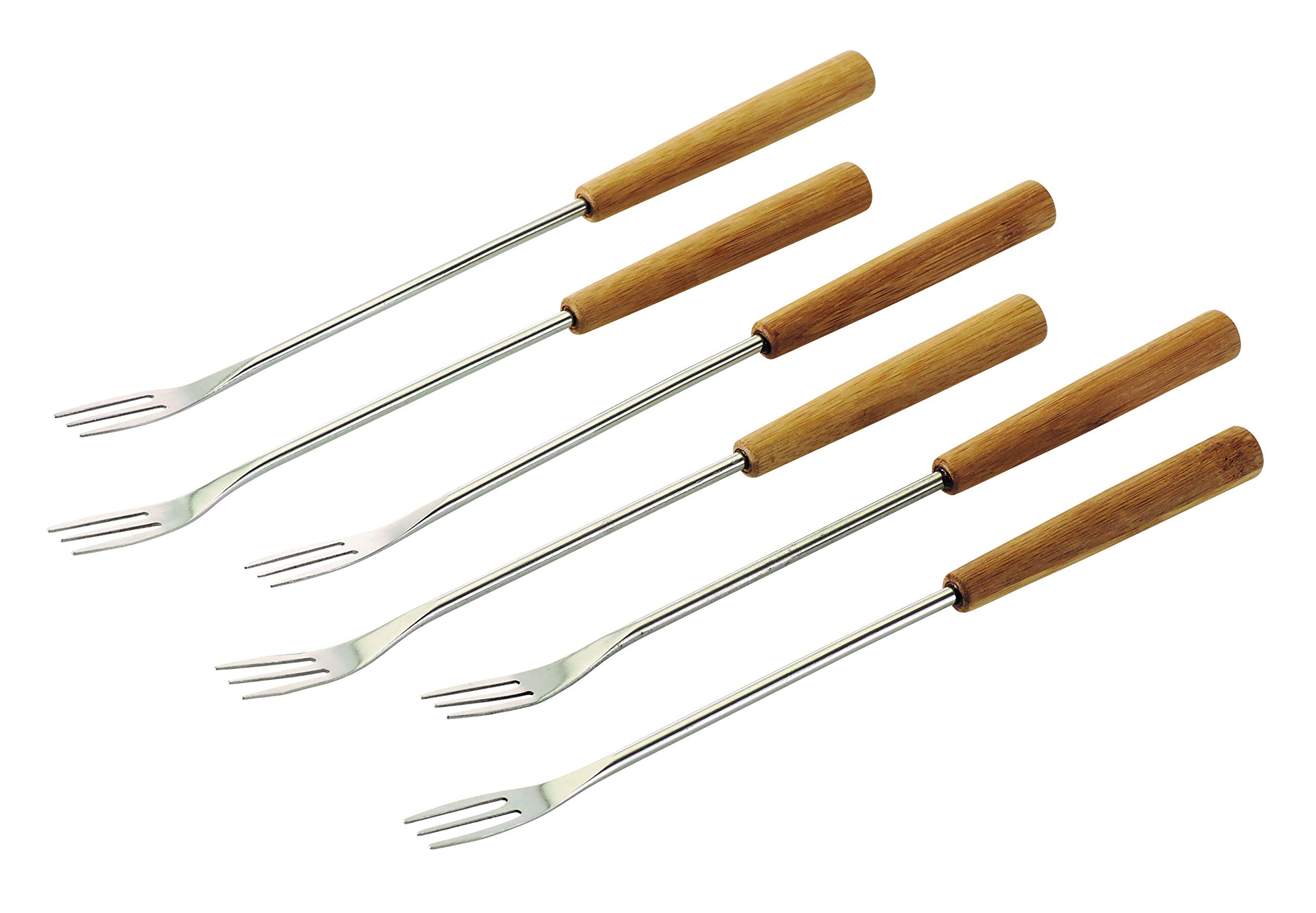KUHN RIKON 32205 Cheese Fondue Forks Bamboo 6 Pieces, Stainless Steel, Silver/Brown, 26.5 x 1.5 x 1.5 cm