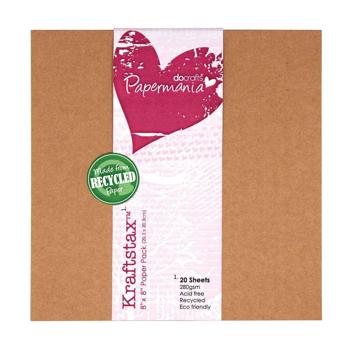 Papermania 8 x 8-inch Kraftstax Premium Kraft Paper Inserts Eco Cardstock, Pack of 20, Brown