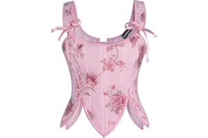 Scarlet Darkness Renaissance Corset Tops for Women Floral Lace Up Boned Bustier with Zip
