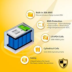 SEFEPODER 12V 20Ah Lithium LiFePO4 Deep Cycle