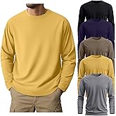 Ficerd 5 Pack Mens Big and Tall Shirts Cotton Long Sleeve Top Loose Casual Basic Shirts Crewneck Oversize Multipack Tee