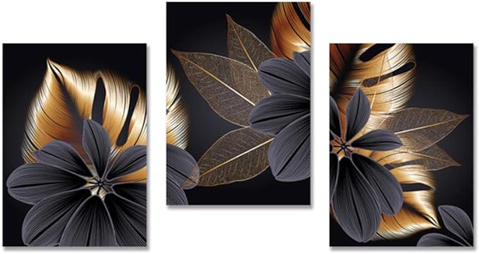 QIAOB Leinwand Wandkunst, schwarz goldenes Pflanzenblatt Leinwand