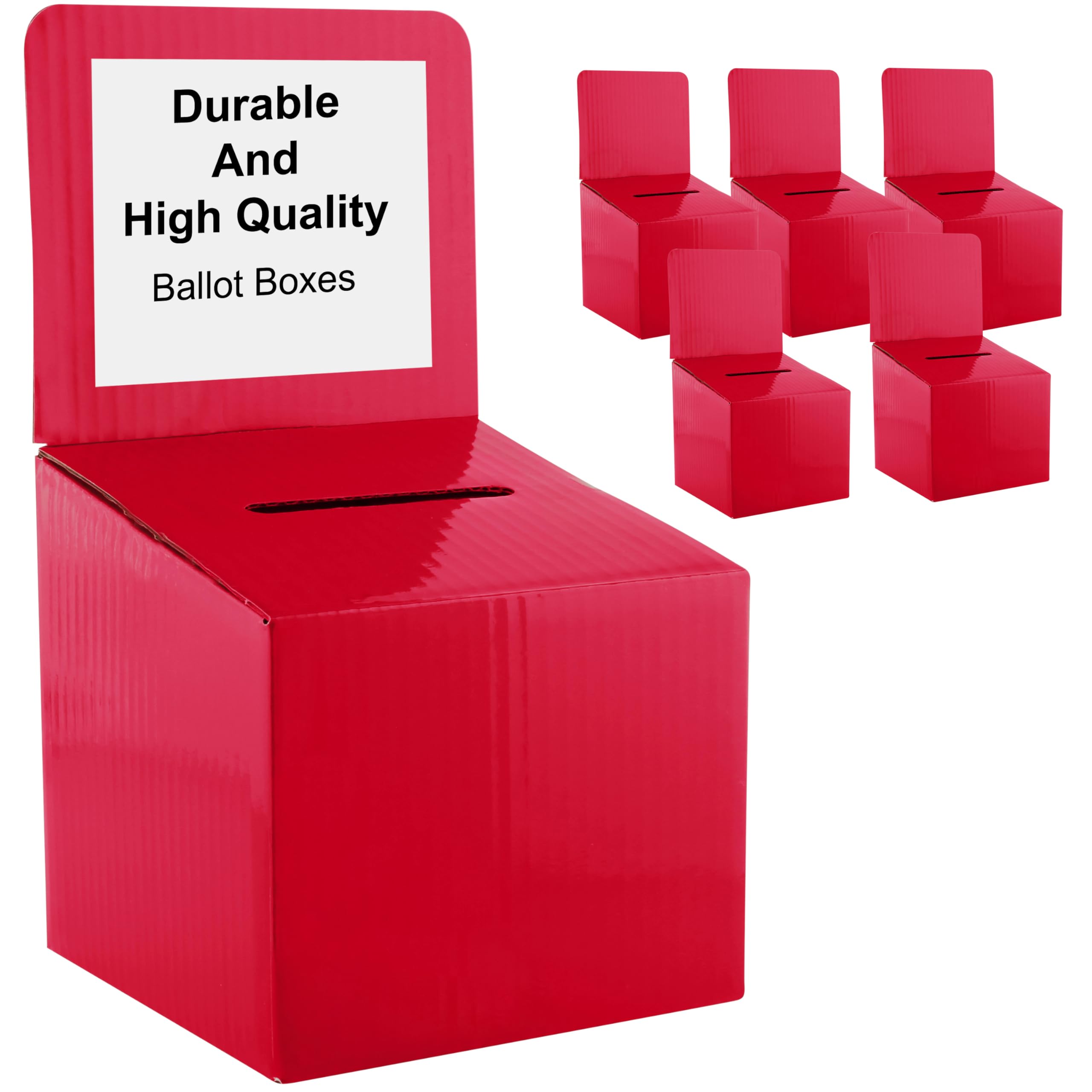 Ballot Box for Suggestions Donations Raffles White Glossy Cardboard Boxes in Medium Size 6x6x6 inches with Slot for Tickets and More (Pink)