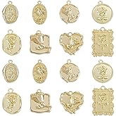 SUNNYCLUE 1 Box 32Pcs 8 Styles Floral Charm Gold Rose Flower Charm Bulk Metal Alloy Romantic Heart Oval Square Flowers Themed Charm for Jewelry Making Charms Bracelets Necklace Earring DIY Crafts