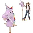 PLYFOU Plush Stick Horse with Wood Wheels Real Pony Neighing and Galloping Sounds Toy, Horse on A Stick for Toddlers & Preschoolers (AA Batteries Required)