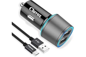 CLUVOX Rapid USB C Car Charger, Compatible for Samsung Galaxy S25 Plus/Ultra/S24/S23/S22/S21/Note 20/10/9/8/S20/S10+/S10e/S9/S8/A50/A70, Quick Charge 3.0 Dual USB 18W Fast Car Charger+ Type C Cable 3.3ft