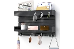 SALMOPH Key Holder for Wall Decorative Wall Mounted Mail Holder with 4 Key Hooks, Wooden Key Rack Mail Sorter Organizer, Double Shelf Key Hanger Mail Key Organizer, Rustic Home Decor for Entryway Hallway