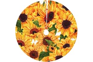 HSBOLEDIY Yellow Sunflower Christmas Trees Skirts 30", Retro Xmas Tree Cloth Mats for Home Decoration