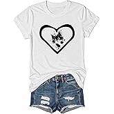 Women's Cute Cat & Heart Graphic T-Shirt-Soft Cotton Blend Fabric,Summer Casual Loose Fit Tee for Daily Wear& More