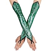 color cosplayer Mermaid Gloves Fish Scales Arm Sleeves Sequin Gloves Halloween Costume for Women and Girl