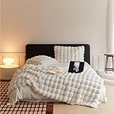 Faux Fur Throw Blanket for Couch, Soft Fluffy Fuzzy Plush Bubble Blanket for Sofa Bedroom Living Room, Cozy Warm Reversible Luxury Winter Blanket, Great Gift Idea in Ivory White,50x60 Inch