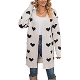 Women's Long Sleeve Heart Cardigan Sweaters V Neck Open Front Knit Coat | Cute Heart Pattern Cardigan,Cozy Soft Knit Fabric, V Neck Open Front Design, Long Sleeve, Ideal for Holiday Casual Outfits