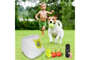 BESTHLS Automatic Dog Ball Launcher Interactive Tennis Ball Thrower Machine for Small Medium Dogs Fetching Distance 10-30ft with Remote Contral (White)