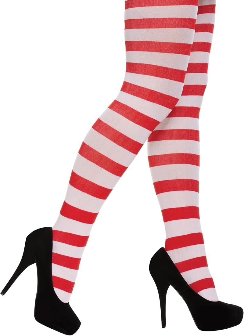 Henbrandt Women's Red White Striped Tights Elf Christmas One Size