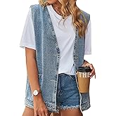 Leyoutx Women's Sleeveless Denim Vest Oversize Button Down Ripped Waistcoat Jacket