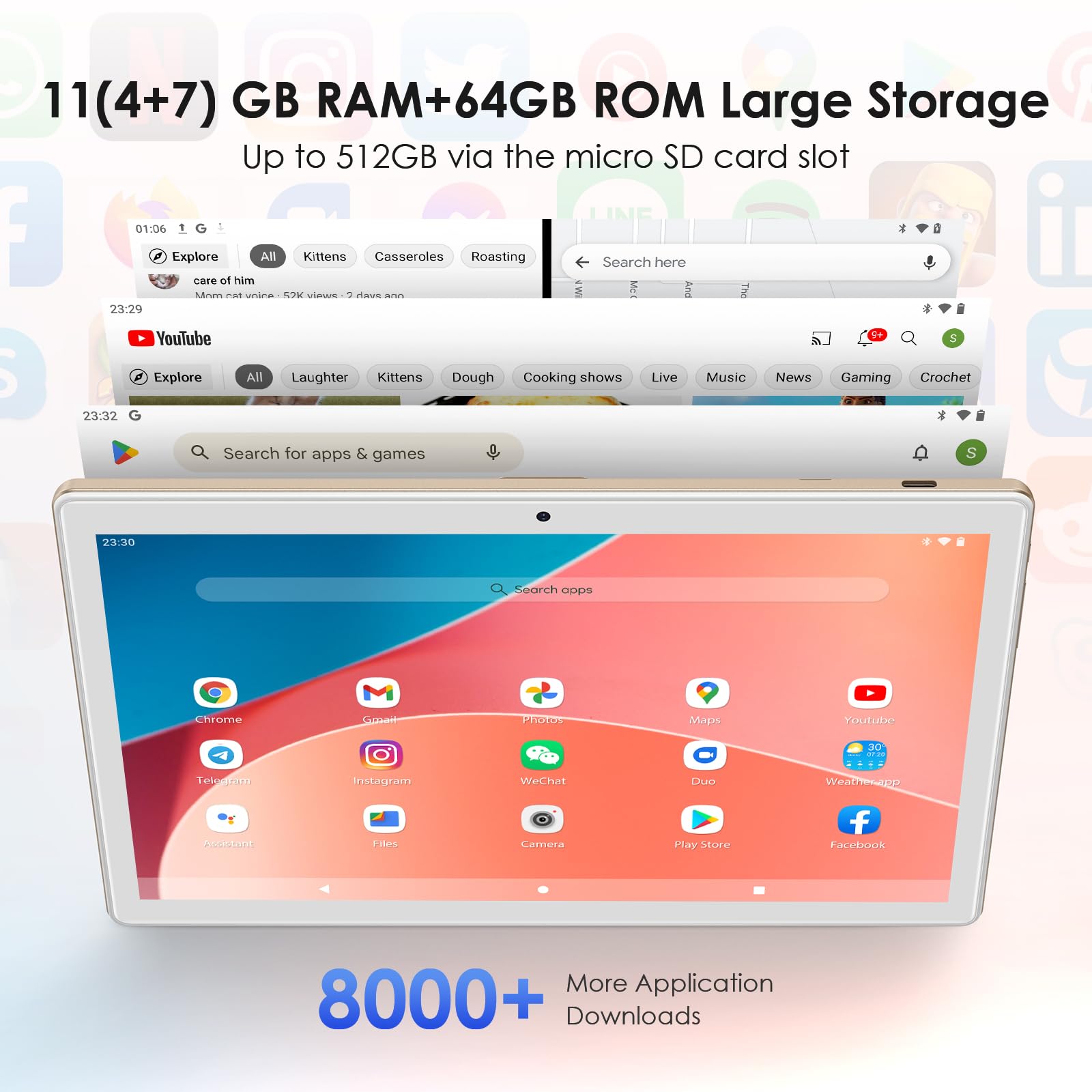 LNMBBS Android Tablet 10 Inch, 11GB RAM 64GB Storage, Android 12.0, Octa-Core Processor, With Keyboard, Large Battery, Dual Camera, Wi-Fi, Bluetooth, GPS, Mouse, Cover, Gold
