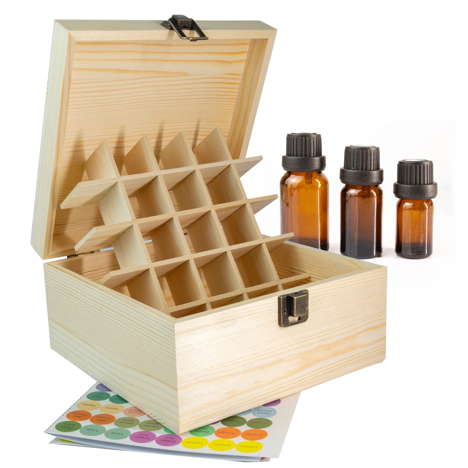 Guolich Essential Oil Storage Box Wooden Essential Oils Display Organizer 25 Slots Stand Holder for 15 ml Bottles Nail Polish Collection With Lid — image 1