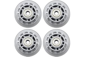 Inline Skate Wheels 64mm, Clear Roller Blade Replacement Wheels with Bearings for Skate, Office Chairs, Luggage (4 Pack)