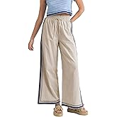 Wefebi Womens Casual Wide Leg Side Striped Pant Drawstring Elastic Waist Lounge Palazzo Pants with Pockets