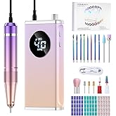 HOMEASY Electric Nail Drill, 40000RPM Professional E-Filer Rechargeable with 15 Drill Bits, Portable Nail File Electric Nail Filer for Acrylic Nails Gel Polishing Removing for Salon Home (Purple)