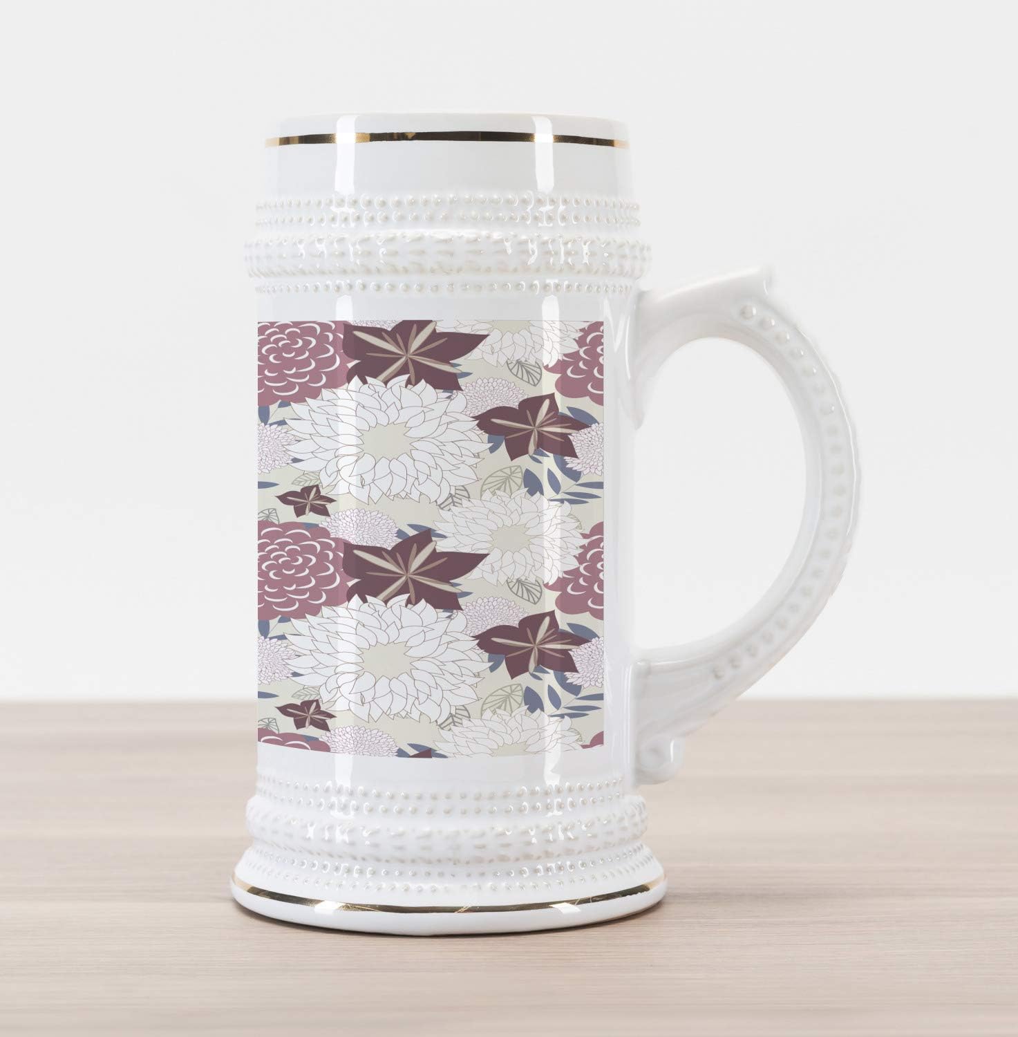 Lunarable Flower Beer Stein Mug, Pink Toned Florals