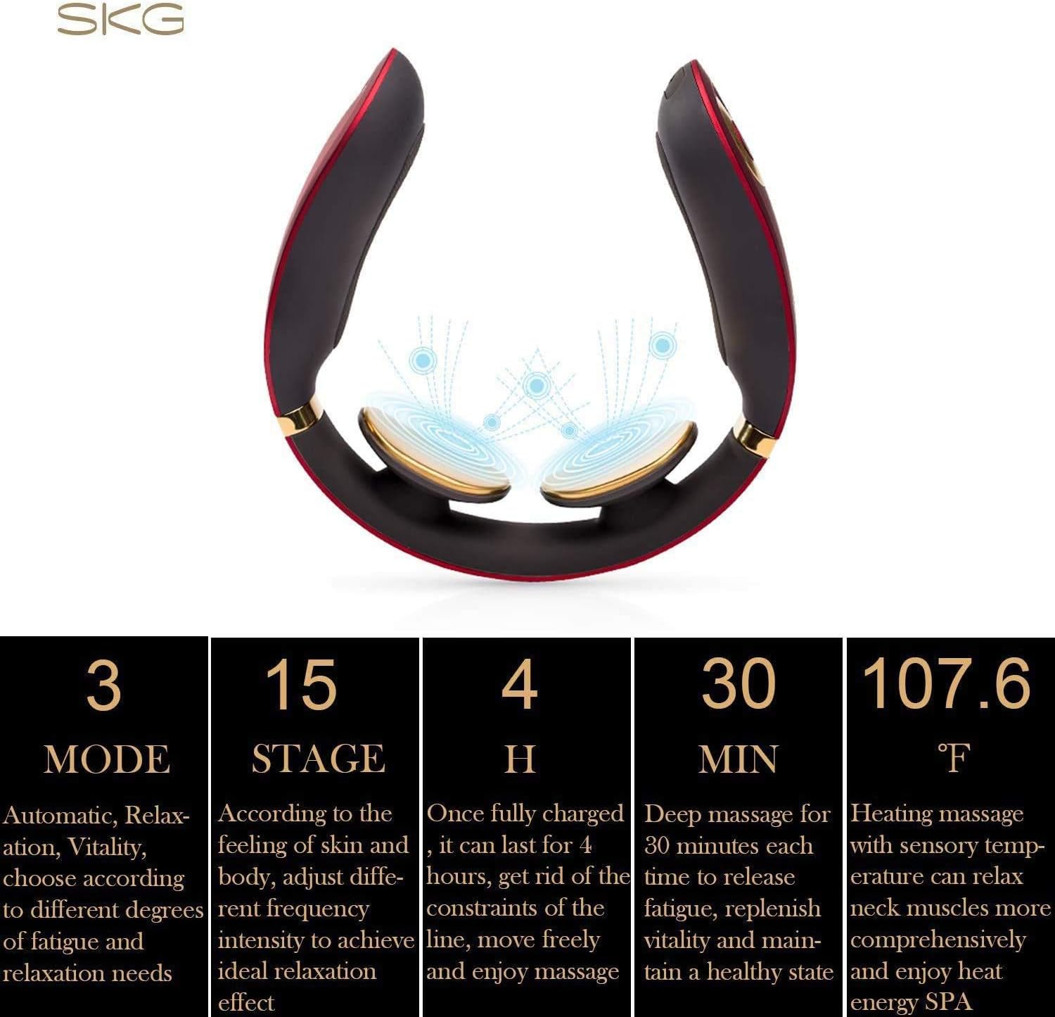 SKG Smart Neck Massager with Heating Function, Wireless 3D Travel Neck Massage Equipment/Red/24K Gold, 24k Rose Gold - Image 5