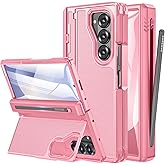 NINKI for Samsung Galaxy Z Fold 7 Case with Thin S Pen Holder and Hidden Kickstand,Screen Protector Drop-Proof Hinge Phone Cover for Samsung Z Fold7 Case with Slim Stylus Pen Slot & Stand Women – Pink