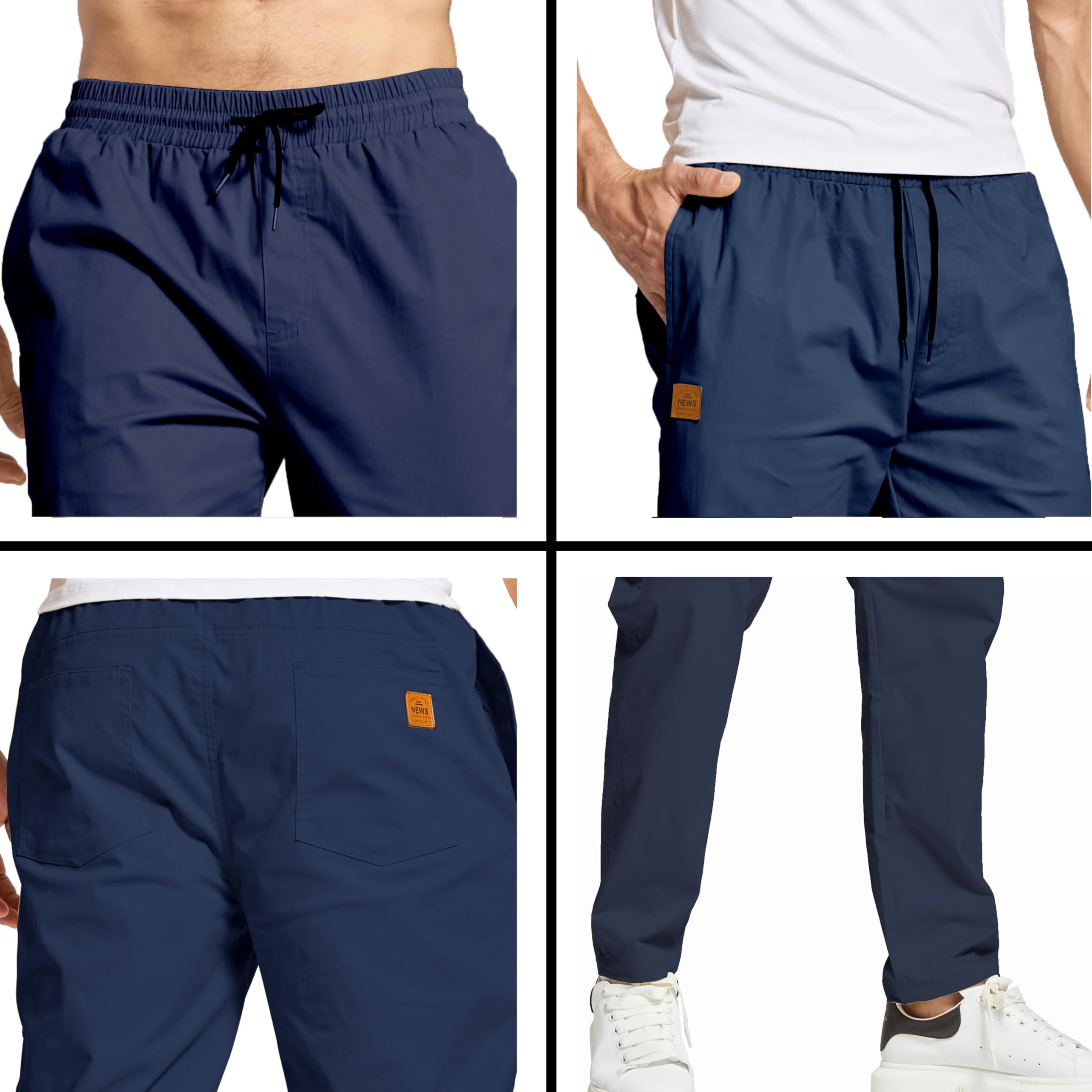 ZOXOZ Hosen Herren Chino Cargo Hose Herren Freizeithose Cargohose Männer Jogginghose Herren Baumwolle Sporthose Männer Lang Elastische Taille mit Kordelzug Casual Hose mit Taschen Dunkelblau S 3