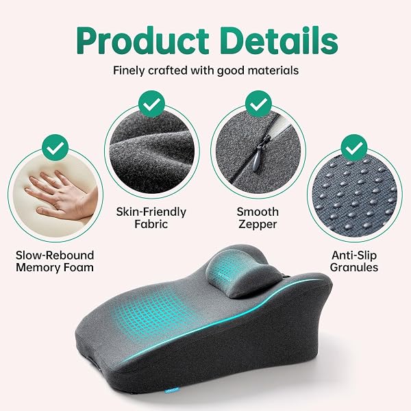 MOONYOOY MEMORY FOAM ERGONOMIC SUPPORT PILLOW & LEG ELEVATION CUSHION – MEMORY FOAM BACK SUPPORT FOR BED SITTING, READING & DAILY RELAXING, REMOVABLE WASHABLE COVER, GRAY