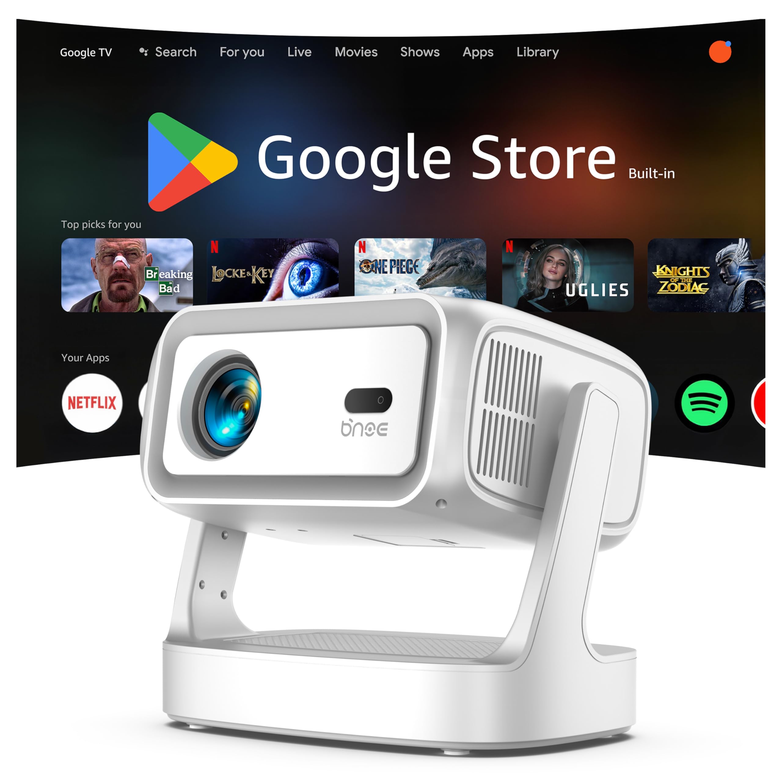 Photo 1 of **PARTS ONLY***4K Projector with WiFi and Bluetooth, 2000 ANSI Outdoor Projectors with Built-in 10,000+ Apps, Bnoe Native 1080P Smart Proyector for Home Theater Movie with Dual Speaker and Voice Control & Auto Focus