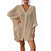 Bsubseach Linen Bathing Suit Cover Up Shirt Women Button Down Beach Cover Ups Split Tie Swimsuit Coverup Blouse