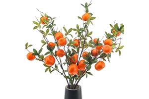 Woration 3PCS Artificial Orange Tree Branches Fake Fruit Tangerine Plants Twig Picks for Home Décor Office Wedding Window Props 37.4 Inch