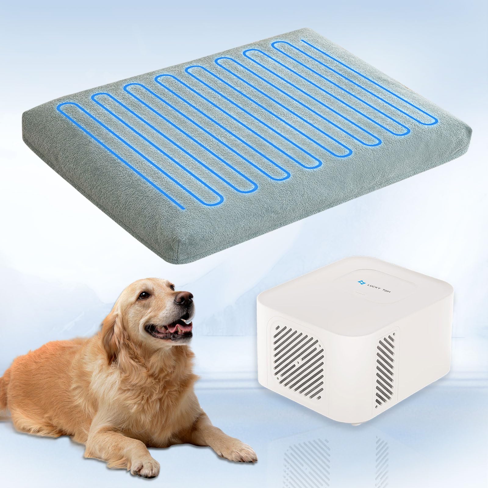 Photo 1 of Lucky Tom Pet Bed Cooling System, Consistent Cold Water Pad, No Refrigeration or Chemical Gel Needed, Machine Washable Bed, Ideal for Home and Crates (Cooling Green, 41" x 28")