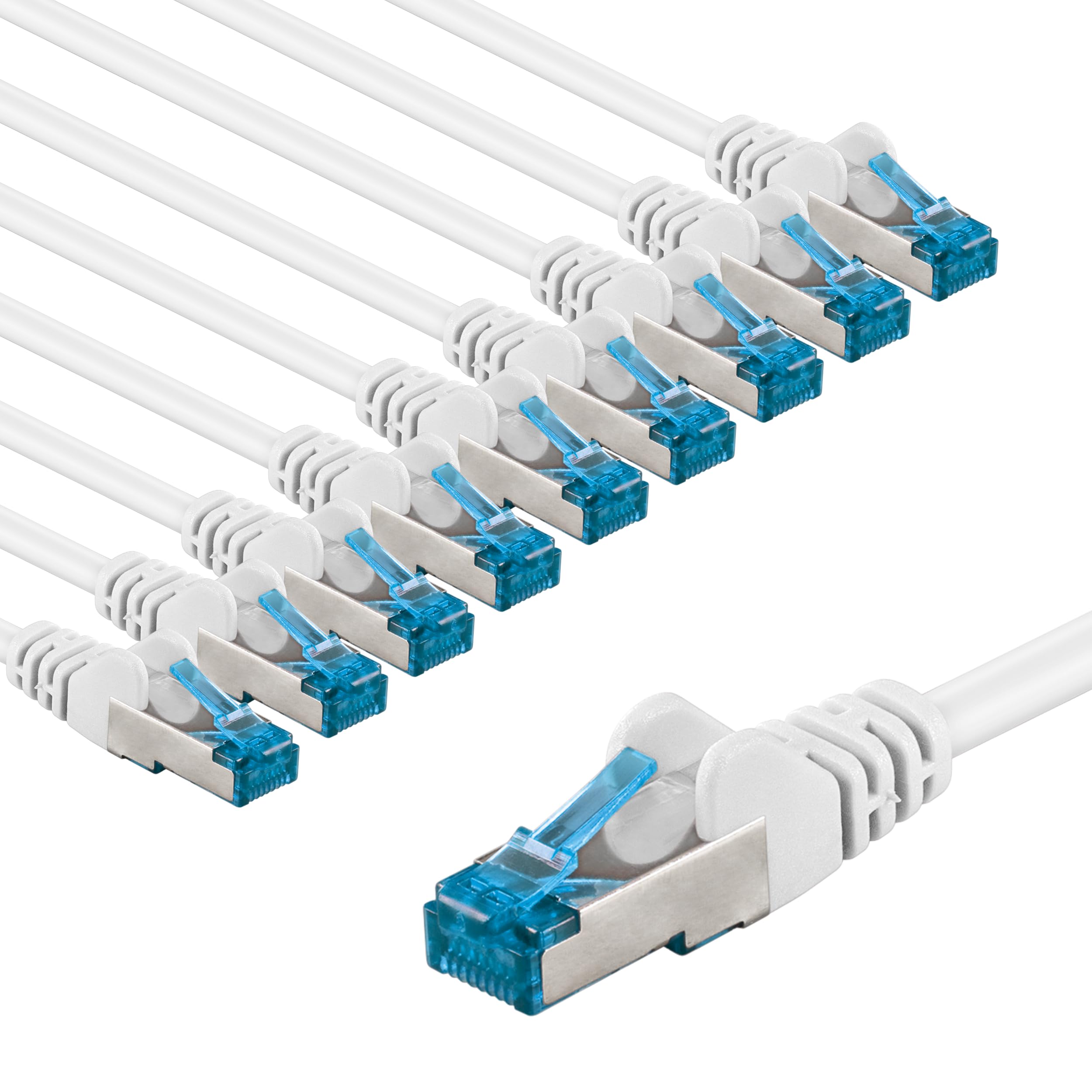 goobay 66053 CAT 6A Network Cable in Set of 10/Patch Cable Shielded S/FTP/CU Ethernet Cable, PiMF, LSZH/Cat 6a Cable with 10 Gbits/White / 10 x 2 m