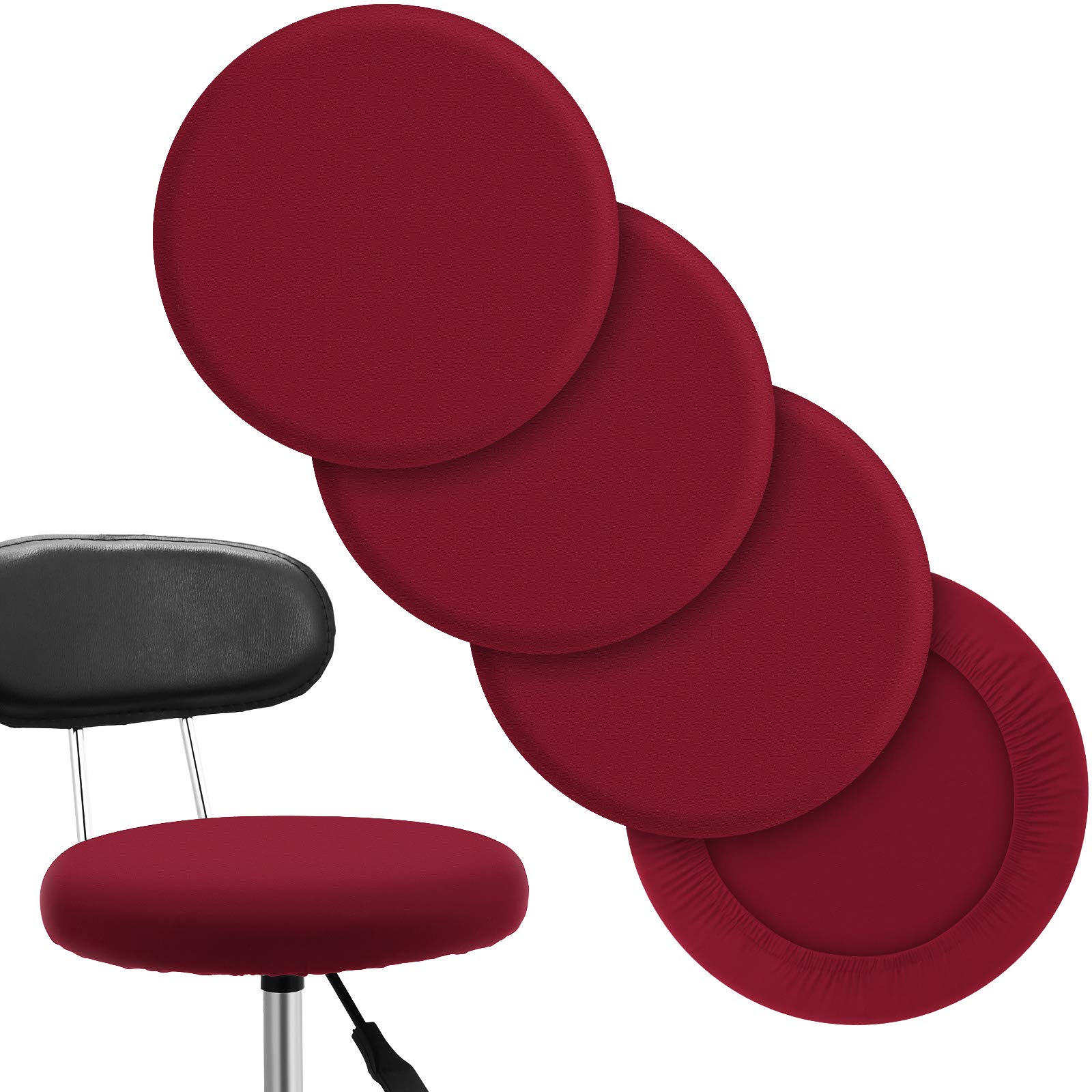 Photo 1 of Boao Round 4 Pieces Black Bar Stool Covers Elastic Bar Chair Covers Washable Stool Cushion Slipcover for Home Hotel Use, 12-14 Inch(Wine Red,4 Pieces)