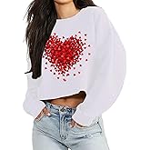 Valentines Crop Tops for Women Funny Heart Graphic Valentine Shirts Cropped Long Sleeve Valentine Pullover Tops