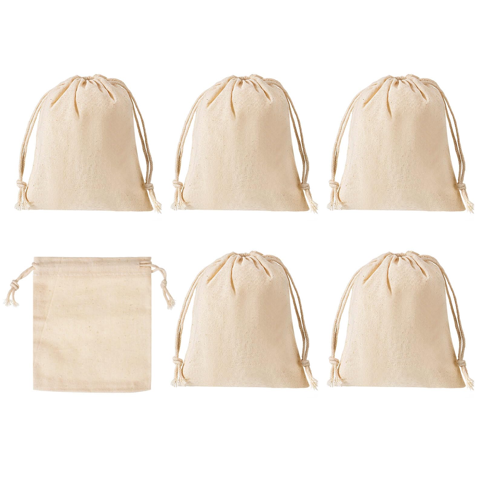 PATIKIL 6"x4" Coin Sacks Bag, 6 Pack Bank Coin Deposit Change Transit Bags Canvas Money Bag with Drawstring Gift Bag Style 2, Beige