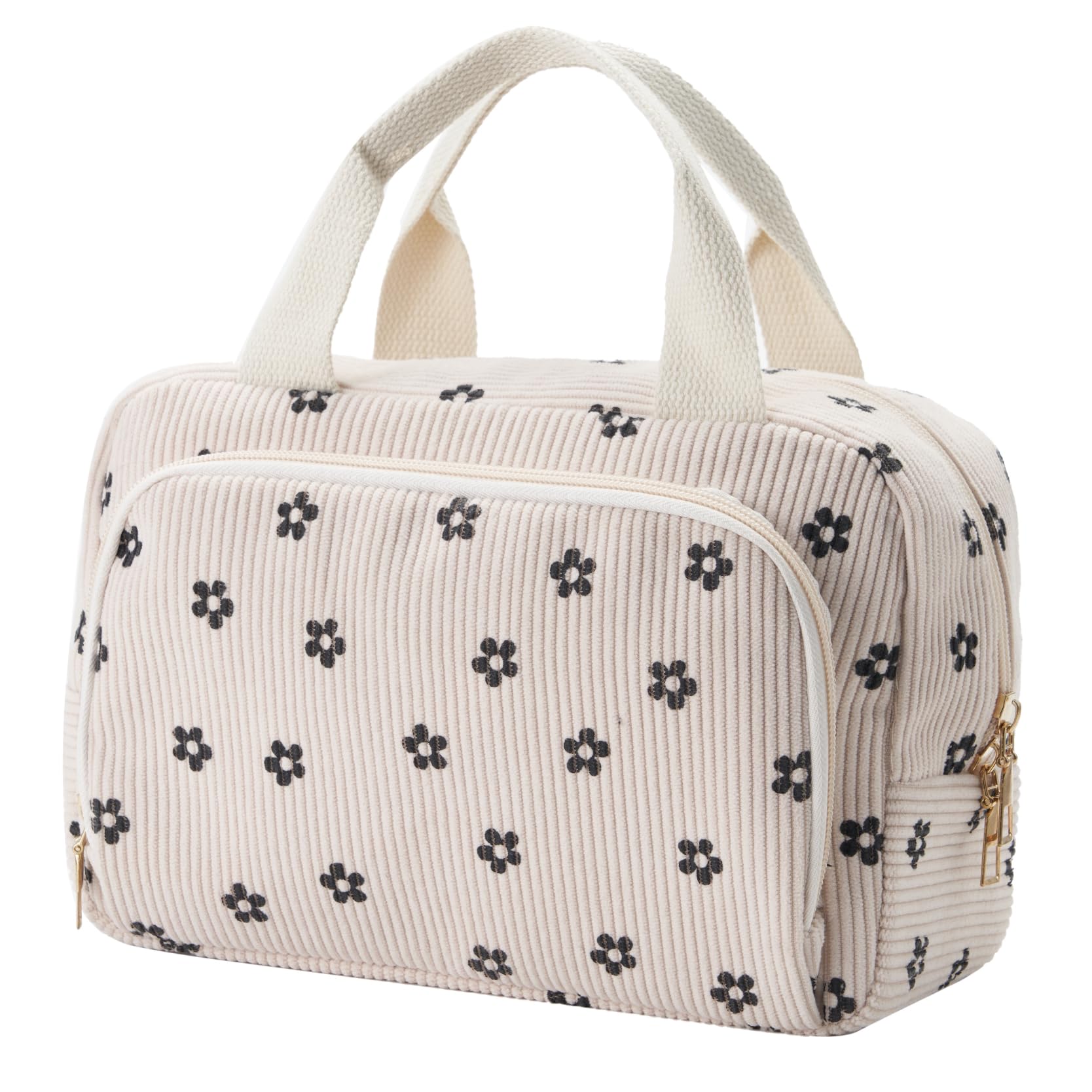 Funtlend Toiletry Bag for Women Wash Bag Corduroy Cosmetic Bag Travel Women Make up Bags Ladies Organizer for Girls Travelling Holiday