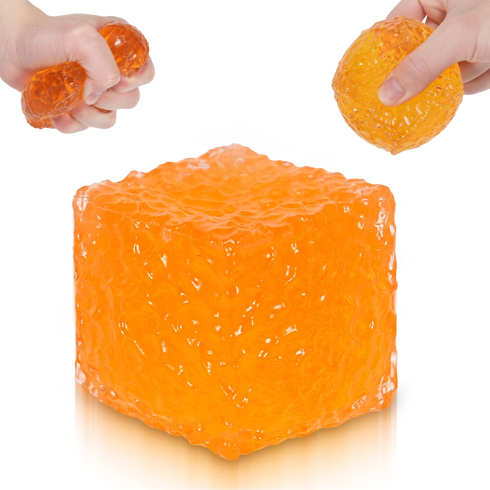 Photo 1 of Ssqauvig Frosted Honeycomb Ice Cube Squishy Toy, 5cm Stress Relief Cube, Soft Sensory Fidget Toy for Anxiety and Focus for Kids Youth Adults, Portable Squishy Ball (Orange)