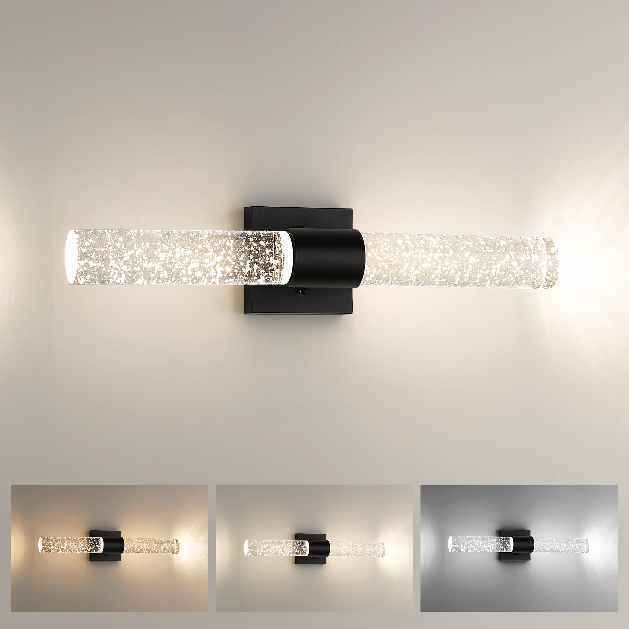 Photo 1 of Bathroom Light Fixtures, HWH LED Vanity Lights Over Mirror 11W with Crystal Bubble Glass, Black Vanity Lamp Bar Indoor Wall Sconce Light, 3000K/4000K/5000K Dimmable, 5HW76B-LED BK